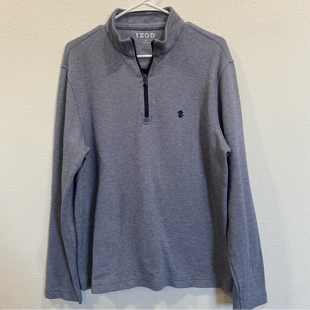 IZOD Pullover Men’s 1/4 Zip Stretch Blue/White Cotton Blend M‎